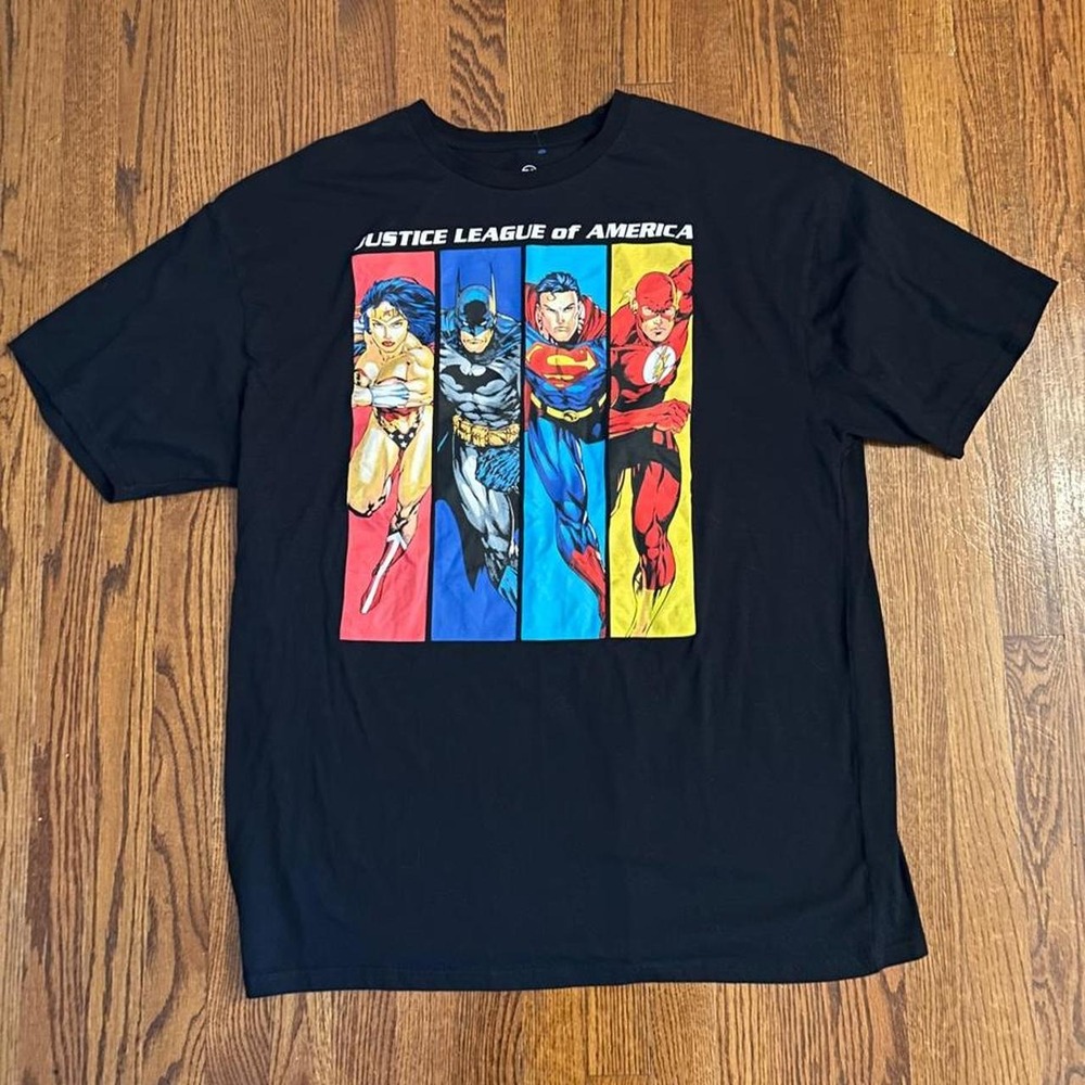 DC Comics Justice League of America Black Graphic T-Shirt Mens 2XLT Batman Flash